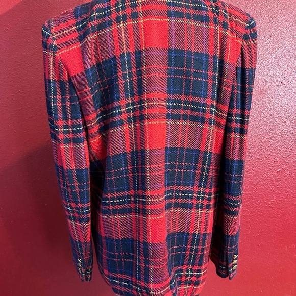 Liz Claiborne Collection Red Wool Plaid Collarless Blazer Vintage, Size 10 - Picture 2 of 11